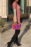 Red Fashion Elegant Striped Patchwork O Neck One Step Skirt Dresses