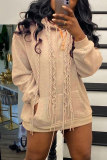 Grey Fashion Casual Solid Basic Hooded Collar Tops