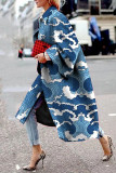 Gray Blue Street Camouflage Print Split Joint Turndown Collar Outerwear