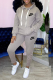 Grey Casual Print Patchwork Hooded Collar Long Sleeve Two Pieces