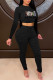 Black Fashion Sexy Print Patchwork O Neck Long Sleeve Two Pieces