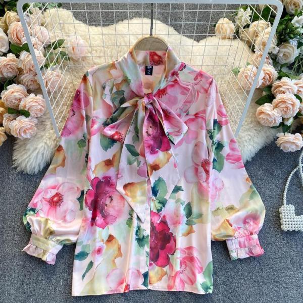 Pink Sweet Print Bandage Patchwork Buckle O Neck Tops