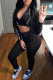 Black Fashion Sexy Solid Patchwork Turndown Collar Long Sleeve Two Pieces