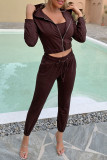 Pink Fashion Casual Solid Patchwork Hooded Collar Nine Points Sleeve Three Pieces