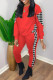 Red Fashion Casual Print Patchwork O Neck Long Sleeve Two Pieces