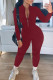 Wine Red Sexy Solid Zipper Collar Jumpsuits