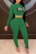 Green Fashion Sexy Print Patchwork O Neck Long Sleeve Two Pieces