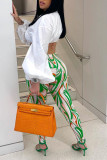 Green Fashion Street Print Mid Waist Pencil Bottoms
