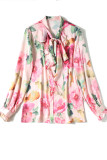 Pink Sweet Print Bandage Patchwork Buckle O Neck Tops