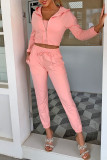Pink Fashion Casual Solid Patchwork Hooded Collar Nine Points Sleeve Three Pieces
