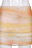 Yellow Sexy Print Patchwork O Neck Long Sleeve Two Pieces
