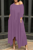 Purple Casual Solid Patchwork Asymmetrical O Neck Irregular Dress Dresses