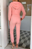 Pink Fashion Casual Solid Patchwork Hooded Collar Nine Points Sleeve Three Pieces