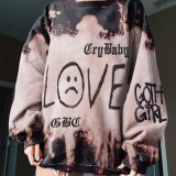 Coffee Street Print Patchwork O Neck Tops