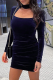 Deep Blue Sexy Solid Patchwork Halter Pencil Skirt Dresses