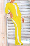 Yellow Fashion Casual Solid Patchwork O Neck Long Sleeve Two Pieces