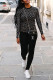 Black Fashion Casual Print Basic O Neck Long Sleeve Two Pieces
