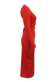 Red Fashion Street Solid Backless O Neck Dresses