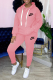 Pink Casual Print Patchwork Hooded Collar Long Sleeve Two Pieces