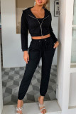 Pink Fashion Casual Solid Patchwork Hooded Collar Nine Points Sleeve Three Pieces