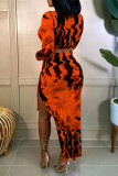 Purple Fashion Sexy Print Slit O Neck Long Sleeve Two Pieces