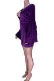 Purple Sexy Solid Patchwork V Neck One Step Skirt Dresses