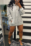 Grey Fashion Casual Solid Basic Hooded Collar Tops
