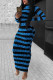 Colorful Blue Fashion Casual Striped Print Basic O Neck Long Sleeve Dress