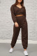 Coffee Fashion Sportswear Solid Patchwork V Neck Long Sleeve Two Pieces