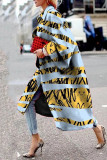 Yellow And Blue Street Camouflage Print Split Joint Turndown Collar Outerwear
