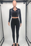 Black Fashion Sexy Solid Patchwork Turndown Collar Long Sleeve Two Pieces