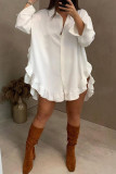 White Fashion Casual Solid Patchwork Turndown Collar Irregular Dresses