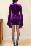 Purple Sexy Solid Patchwork V Neck One Step Skirt Dresses