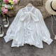 White Sweet Solid Patchwork Buckle O Neck Tops