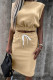 Beige Fashion Casual Solid Slit O Neck Sleeveless Two Pieces