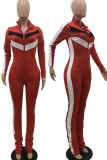 Red Sexy Solid Patchwork Turndown Collar Skinny Jumpsuits