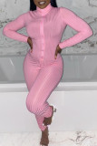 Pink Fashion Casual Solid Half A Turtleneck Jumpsuits