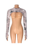 Multicolor Sexy Casual Print Hollowed Out Half A Turtleneck Long Sleeve Two Pieces