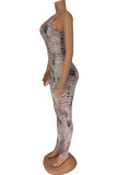 Multicolor Sexy Casual Print Hollowed Out Half A Turtleneck Long Sleeve Two Pieces
