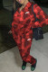 Red Fashion Casual Camouflage Print Embroidered Hooded Collar Long Sleeve Two Pieces