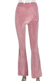 Red Casual Solid Patchwork Boot Cut High Waist Speaker Solid Color Bottoms