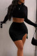 Black Sexy Solid Patchwork O Neck Long Sleeve Two Pieces