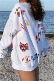 White Fashion Casual Print Basic O Neck Tops