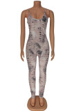 Multicolor Sexy Casual Print Hollowed Out Half A Turtleneck Long Sleeve Two Pieces
