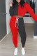 Black Red Fashion Casual Patchwork Basic Turndown Collar Long Sleeve Two Pieces