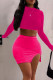 Rose Red Sexy Solid Patchwork O Neck Long Sleeve Two Pieces