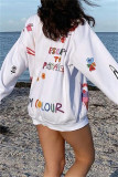 White Fashion Casual Print Basic O Neck Tops