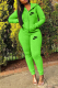 Fluorescent Green Casual Patchwork Print Solid Embroidered Hooded Collar Long Sleeve Two Pieces