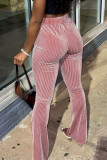 Red Casual Solid Patchwork Boot Cut High Waist Speaker Solid Color Bottoms