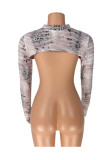 Multicolor Sexy Casual Print Hollowed Out Half A Turtleneck Long Sleeve Two Pieces